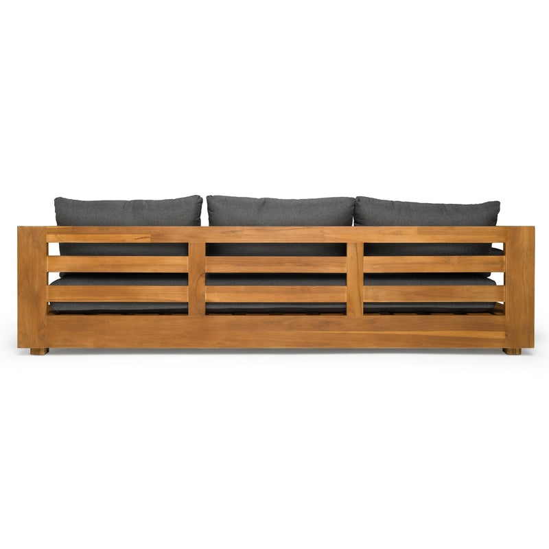 Santorini - Outdoor Grey Olefin Fabric + Natural Teak Sofa Set — view 5