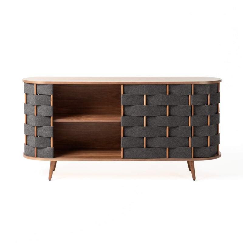 Sheridan - Mid-Century Modern Grey Fabric + Walnut Buffet — view 2