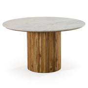Shirley - Modern White Marble + Natural Acacia Round Dining Table
