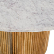 Shirley - Modern White Marble + Natural Acacia Round Dining Table — view 3
