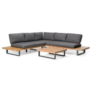 Skaros - Outdoor Grey Olefin Fabric + Eucalyptus Sectional Sofa + Coffee Table Set — view 3
