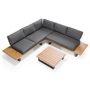 Skaros - Outdoor Grey Olefin Fabric + Eucalyptus Sectional Sofa + Coffee Table Set — view 4