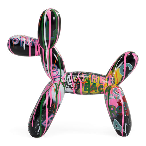 Small Graffiti Balloon Dog - Black + Multi-Color Sculpture — view 2