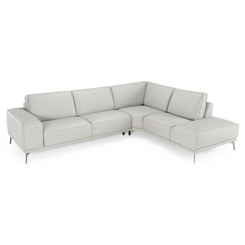 Soho - Italian Right Facing Light Grey Nirvana Leather Sectional Sofa