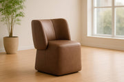 Standing - Modern Brown Vegan Leather Dining Chair w/ Castor Wheels — view 3