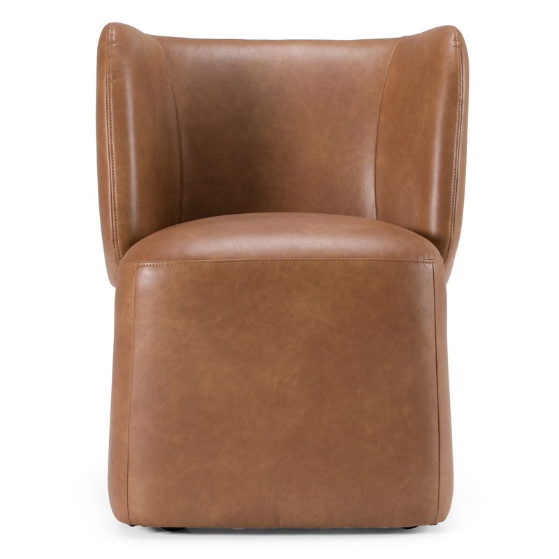 Standing - Modern Brown Vegan Leather Dining Chair w/ Castor Wheels — view 4