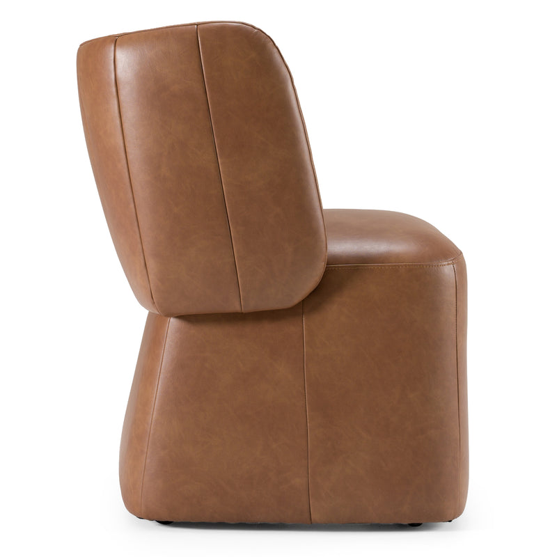 Standing - Modern Brown Vegan Leather Dining Chair w/ Castor Wheels — view 5