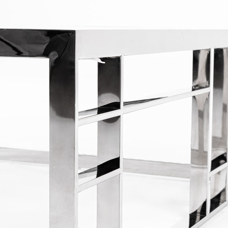 Stephen - Modern Glass & Stainless Steel Square Coffee Table — view 3