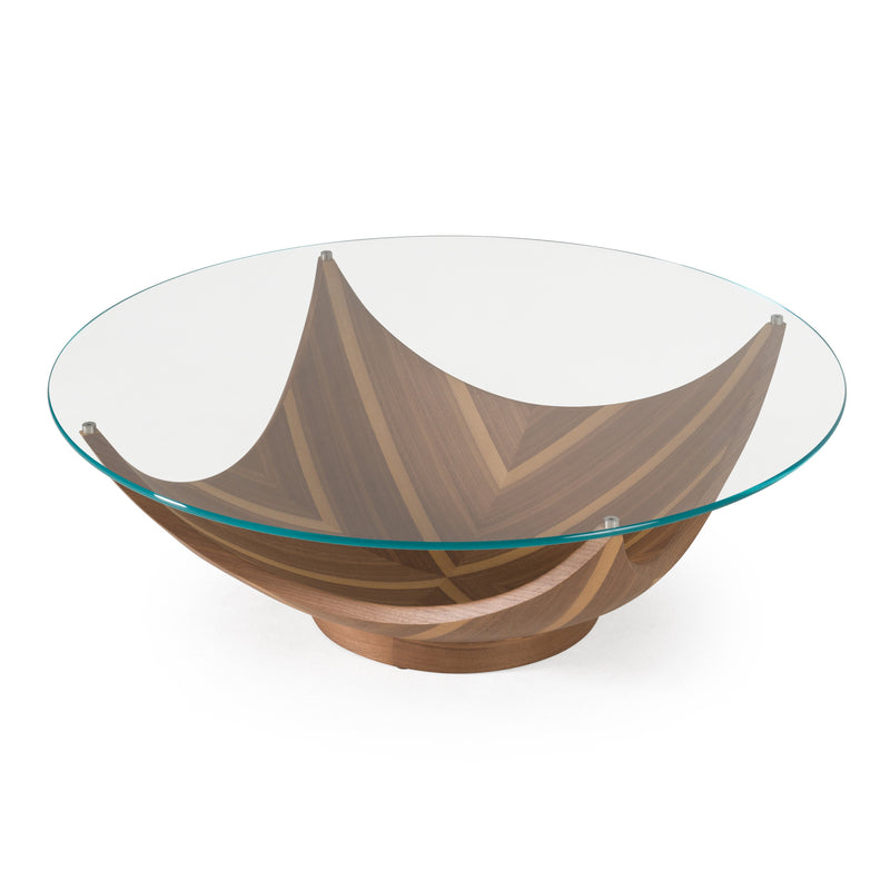 Sunrise - Contemporary Glass + Walnut Round Coffee Table — view 2