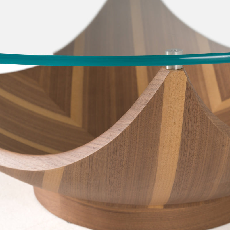 Sunrise - Contemporary Glass + Walnut Round Coffee Table — view 3