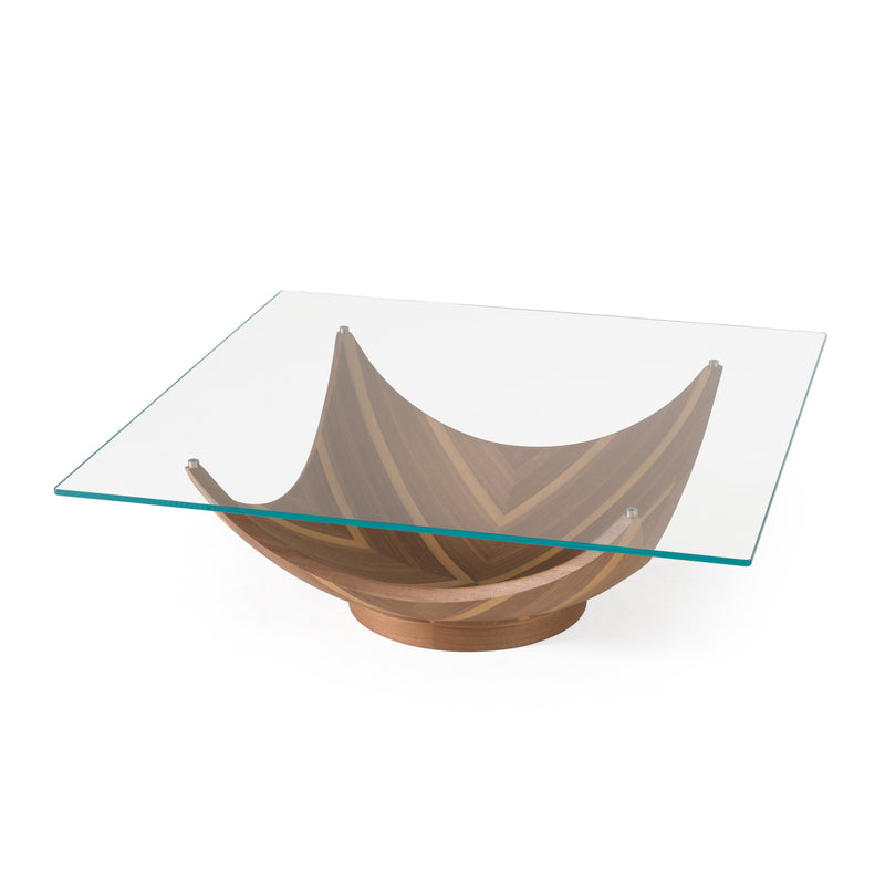 Sunrise - Contemporary Glass + Walnut Square Coffee Table — view 2