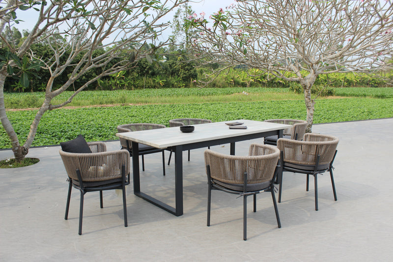 Suntide - Outdoor Grey Fabric + Grey Acacia + Beige Rattan Dining Set — view 5