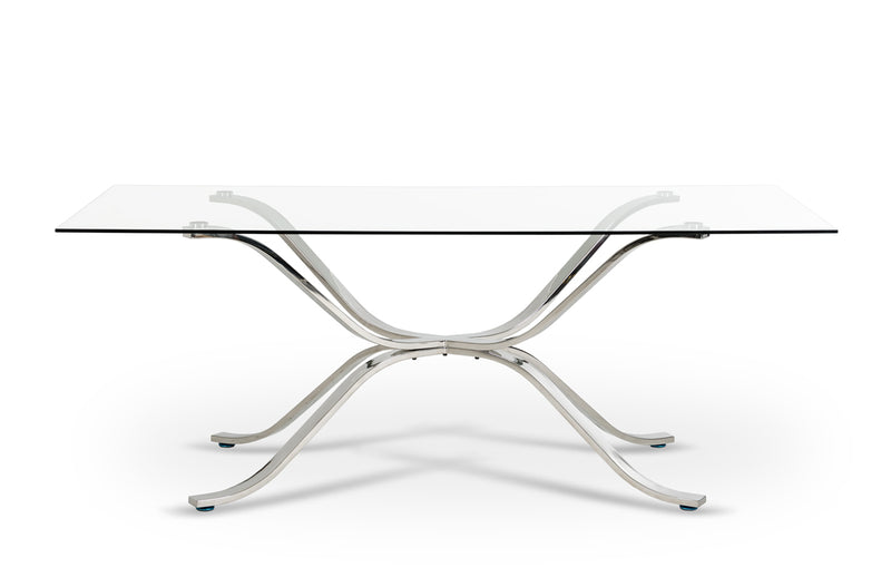 Adderley Modern Stainless Steel w/ Glass Top Dining Table