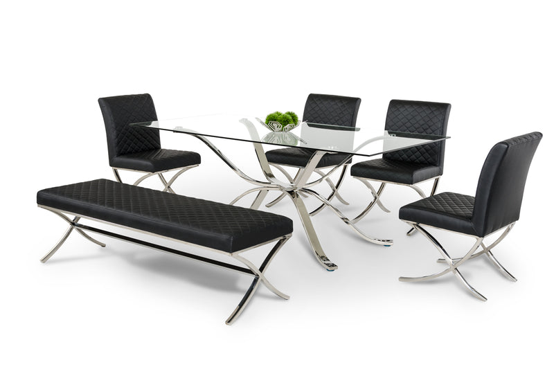 Adderley Modern Stainless Steel w/ Glass Top Dining Table — view 3