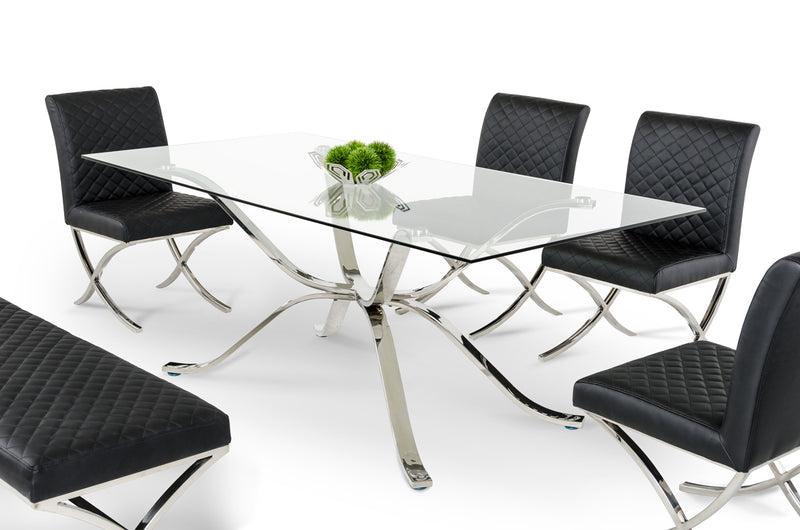 Adderley Modern Stainless Steel w/ Glass Top Dining Table — view 2