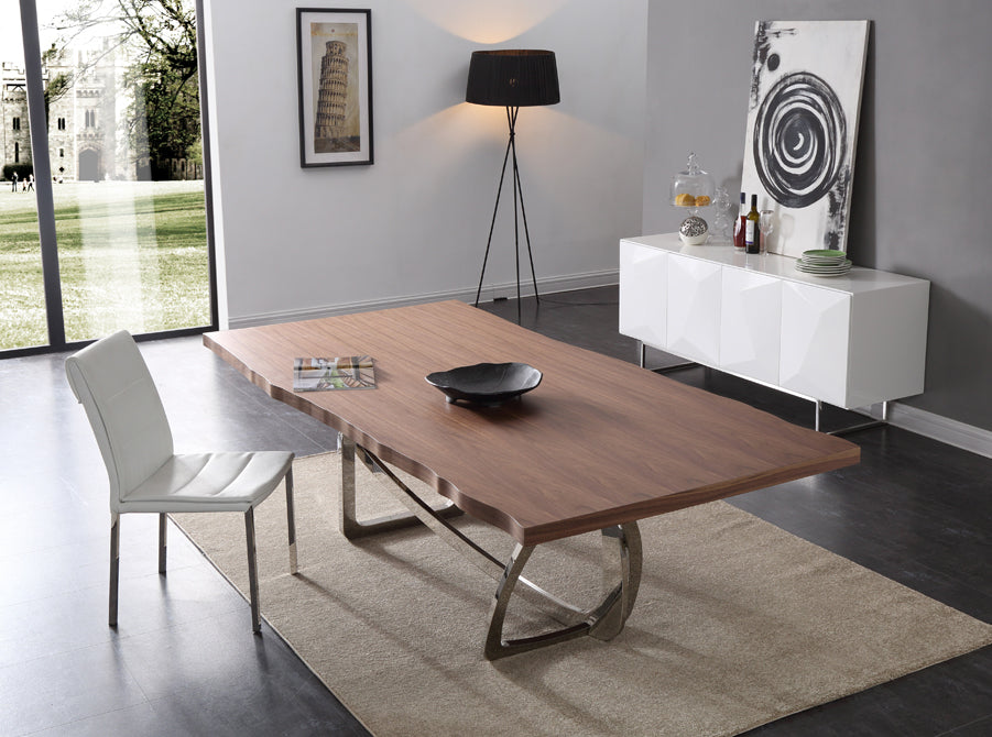 Addy Modern Walnut & Stainless Steel Dining Table — view 2