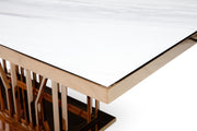 Marston Modern White Marble & Rosegold Dining Table