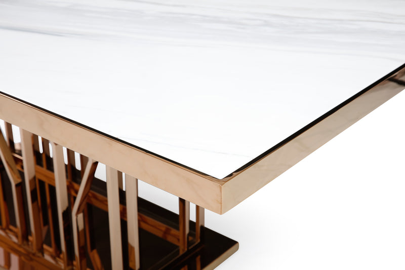 Marston Modern White Marble & Rosegold Dining Table