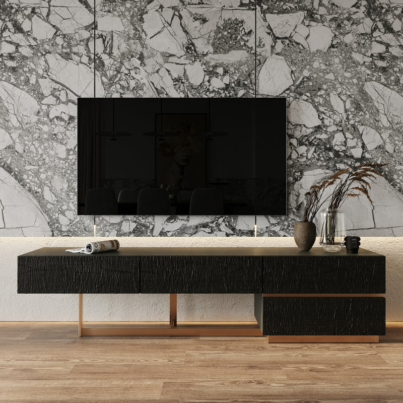 Tasha - Modern Black Ash + Brushed Gold TV Stand
