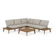 Tavira - Outdoor Off-White Fabric + Eucalyptus Sectional Sofa + Coffee Table Set — view 4