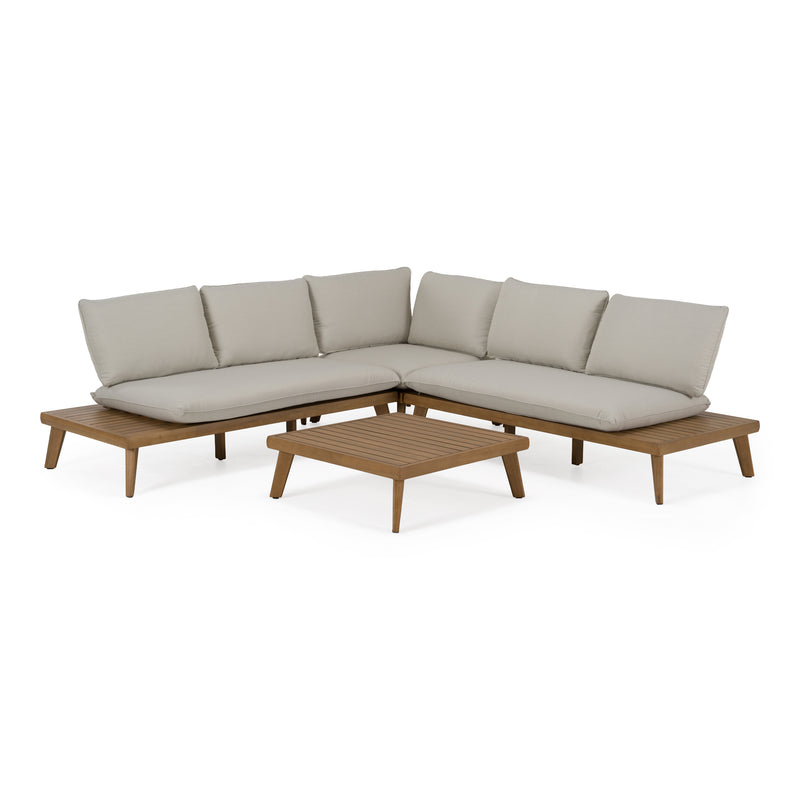 Tavira - Outdoor Off-White Fabric + Eucalyptus Sectional Sofa + Coffee Table Set — view 4