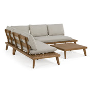 Tavira - Outdoor Off-White Fabric + Eucalyptus Sectional Sofa + Coffee Table Set — view 5