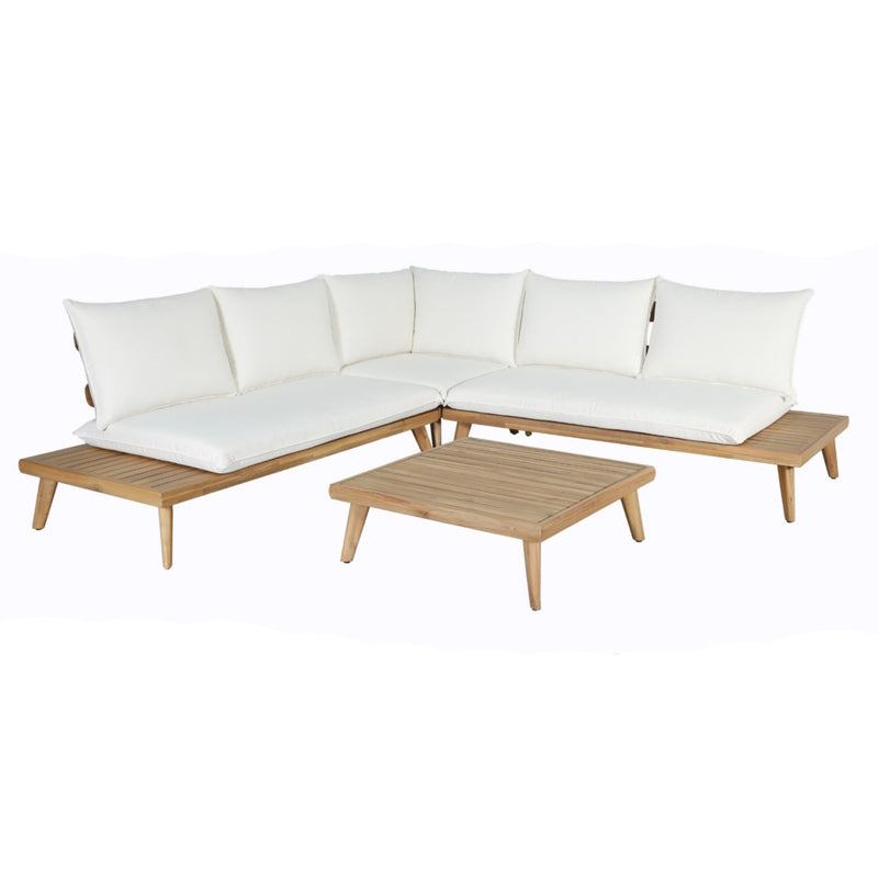 Tavira - Outdoor Off-White Fabric + Eucalyptus Sectional Sofa + Coffee Table Set — view 3