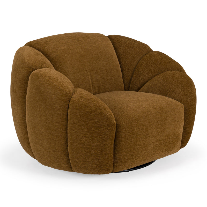 Thune - Modern Brown Fabric Swivel Accent Chair — view 3