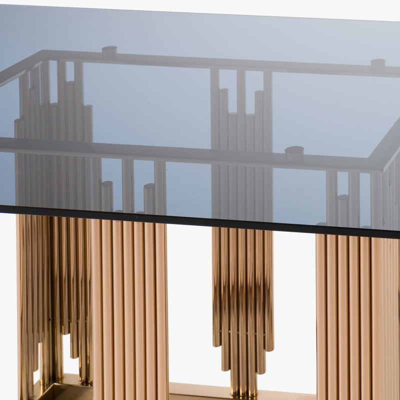 Token Modern Smoked Grey Glass & Rosegold Dining Table — view 5