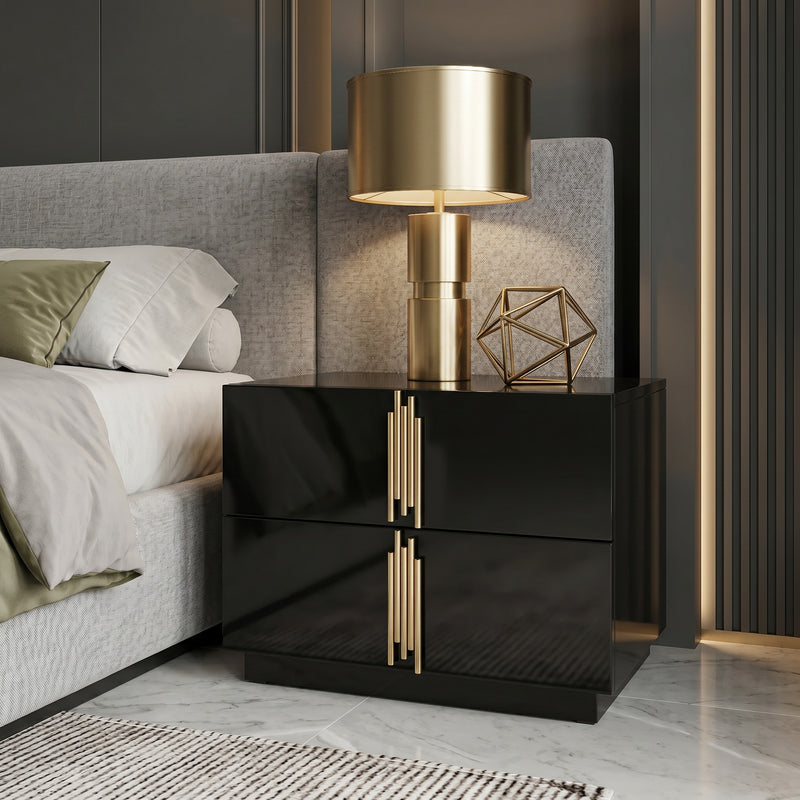 Token - Modern Black + Gold Wide Nightstand — view 4