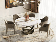 Goswell - Modern Ceramic + Bronze Brass Round Dining Table — view 2