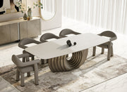 Moorgate - Modern Travertine Ceramic + Bronze Dining Table — view 2