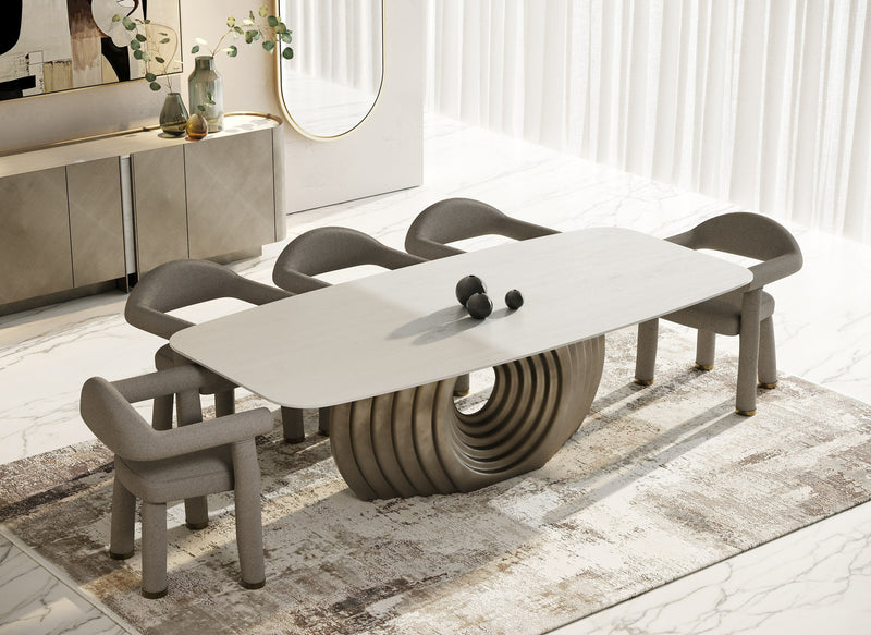 Moorgate - Modern Travertine Ceramic + Bronze Dining Table — view 2