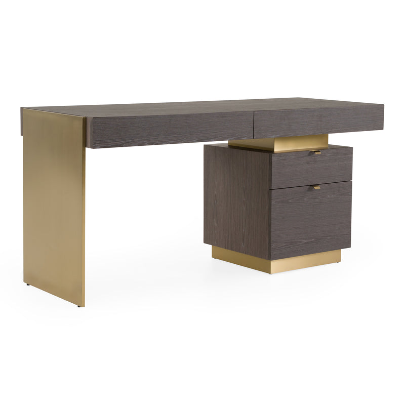 Trahan - Modern Grey Elm & Gold Office Desk — view 3