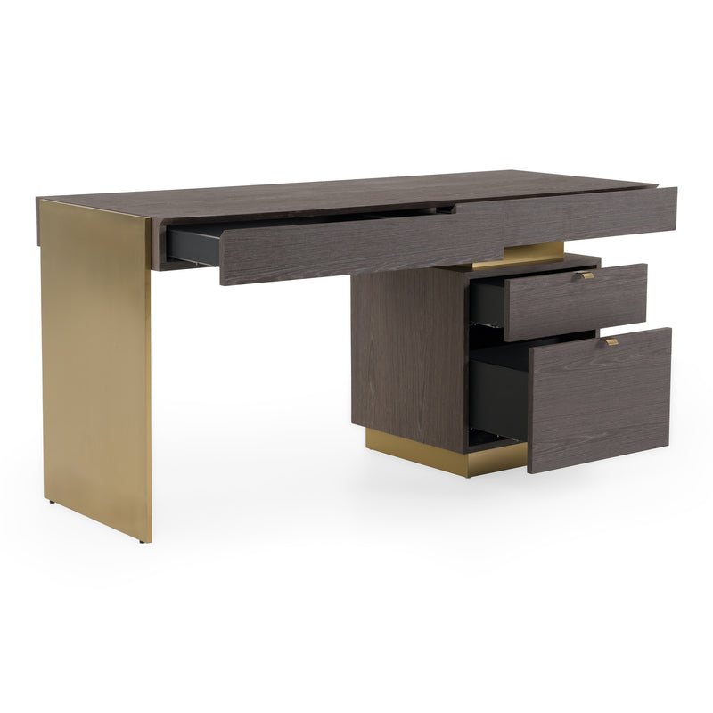 Trahan - Modern Grey Elm & Gold Office Desk — view 4