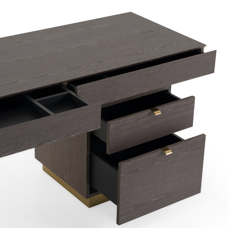 Trahan - Modern Grey Elm & Gold Office Desk — view 5