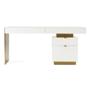 Trahan - Modern Gloss White and Brushed Gold Office Desk — view 2
