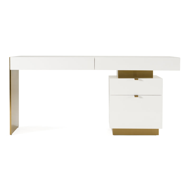 Trahan - Modern Gloss White and Brushed Gold Office Desk — view 2