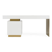 Trahan - Modern Gloss White and Brushed Gold Office Desk — view 5