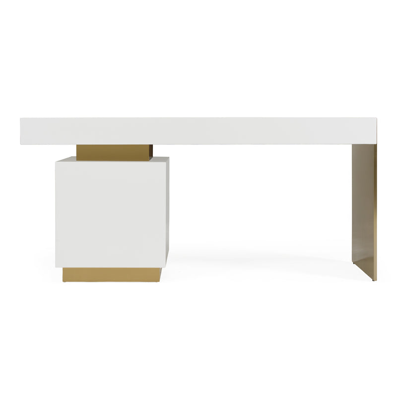 Trahan - Modern Gloss White and Brushed Gold Office Desk — view 5