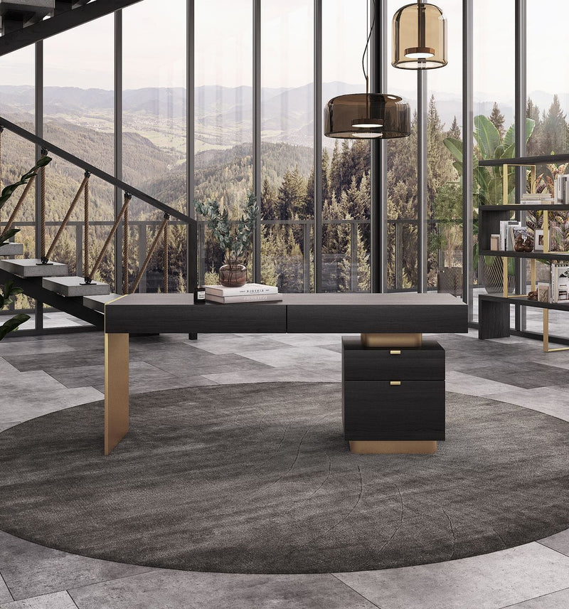 Trahan - Modern Grey Elm & Gold Office Desk