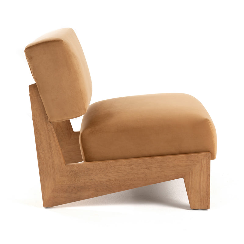 Tucker - Mid-Century Modern Camel Velvet + Chestnut Accent Chair — view 2