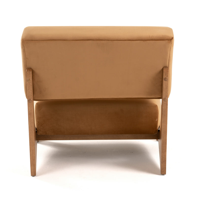 Tucker - Mid-Century Modern Camel Velvet + Chestnut Accent Chair — view 3