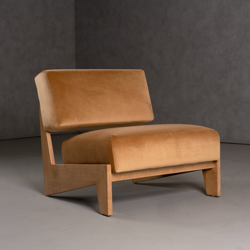 Tucker - Mid-Century Modern Camel Velvet + Chestnut Accent Chair — view 5