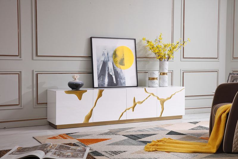 Aspen Modern White & Gold TV Stand — view 4