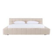 Tyree + Brooklyn - Modern Off-White Fabric + Walnut 4-Piece Bedroom Set