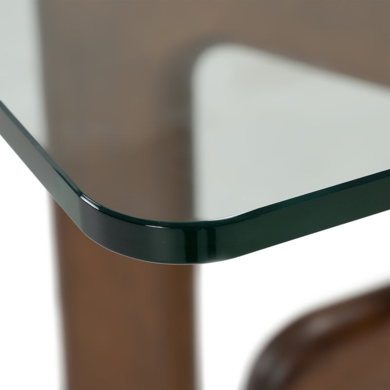 Velshi - Modern Glass + Walnut Rectangular Dining Table — view 4