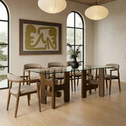 Velshi - Modern Glass + Walnut Rectangular Dining Table — view 5