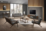 Candea - Mid-Century Walnut and Grey Accent Chair — view 2
