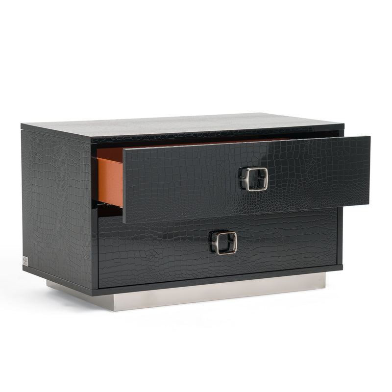 Victoria Modern Black Crocodile Nightstand — view 3